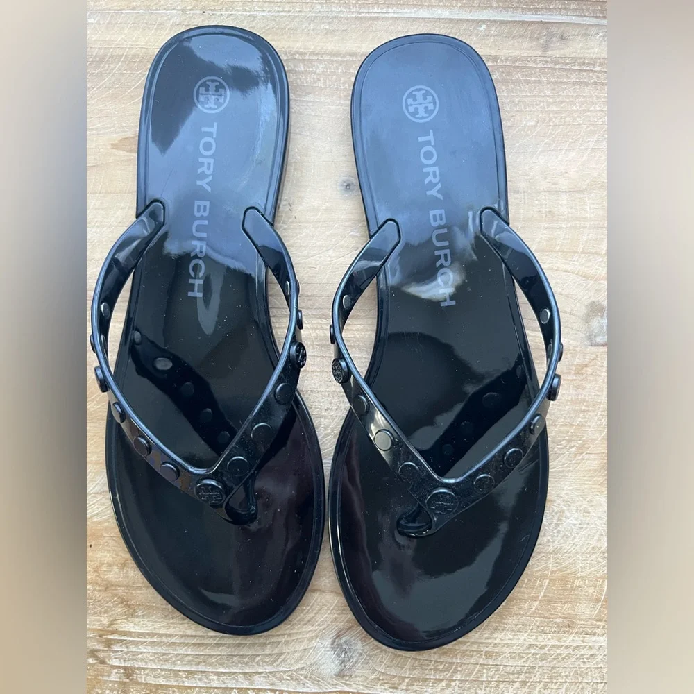 TORY BURCH Studded Jelly Flip Flop in Black Size 8 New